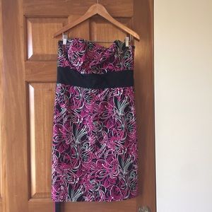 Loft strapless black white & pink dress sz 10 EOC